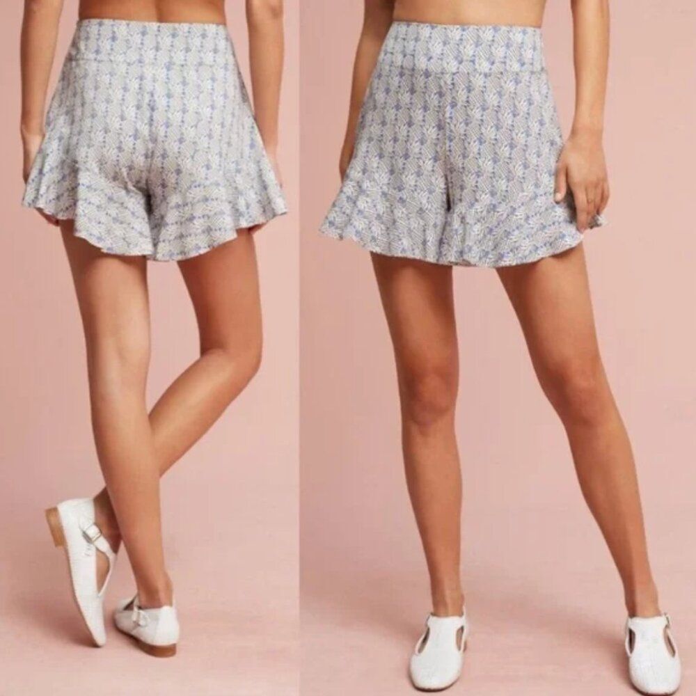 MAEVE (Anthro) Blue Pineapple Print Flutter Hem High Waisted Shorts, Size 4